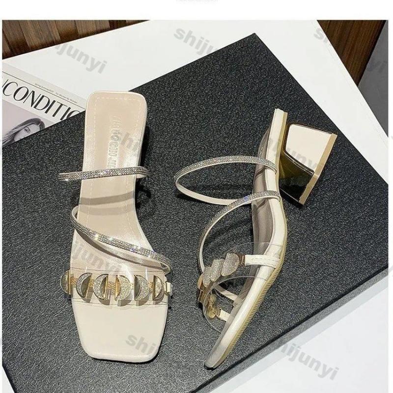 Fashion Women Fashion Rhinestone High Heel Sandals Summer Ladies Sexy Sandals Female Leather Sandals Plus Size 34-40 Zapatos De Mujer