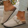 Women's Solid Color Flat Mules, Casual Slip On Buckle Strap Design Shoes, Women's Comfortable Shoes
