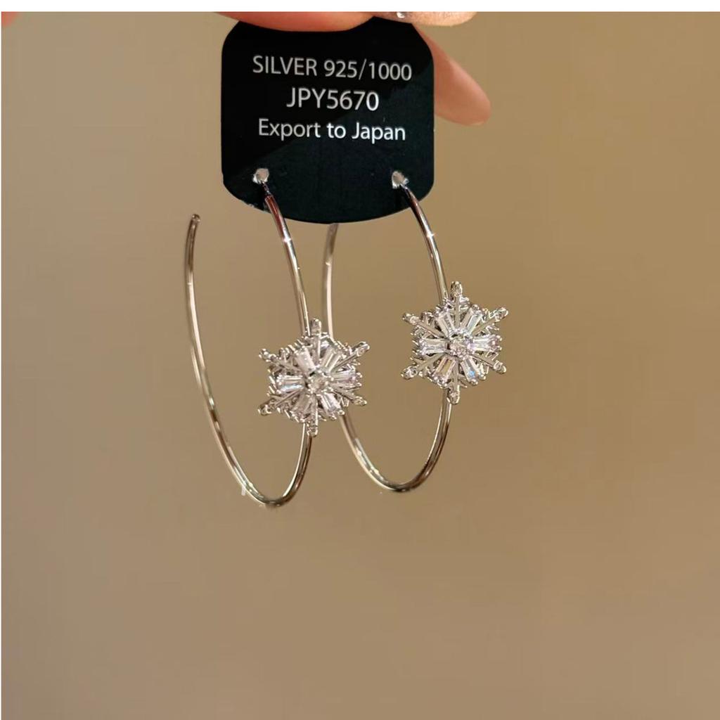 Trendy Rhinestone Snowflake Round Stud Earrings Luxury Exquisite Versatile Stylish Women Jewelry Gift
