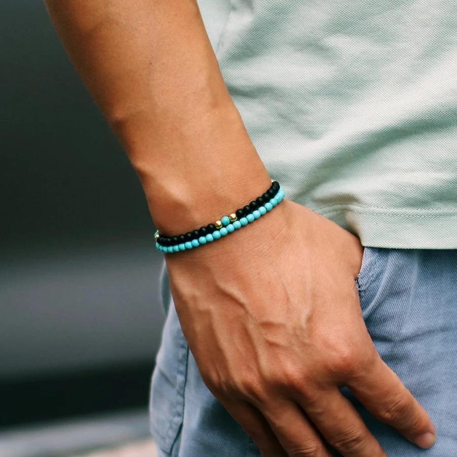 Уникальный набор из 2 браслетов с бусинами для мужчин, 4 мм, из маленьких камней, тигровый глаз, говлит, малахит, браслет для мужчин, идеальный подарок для парня, ювелирные изделия