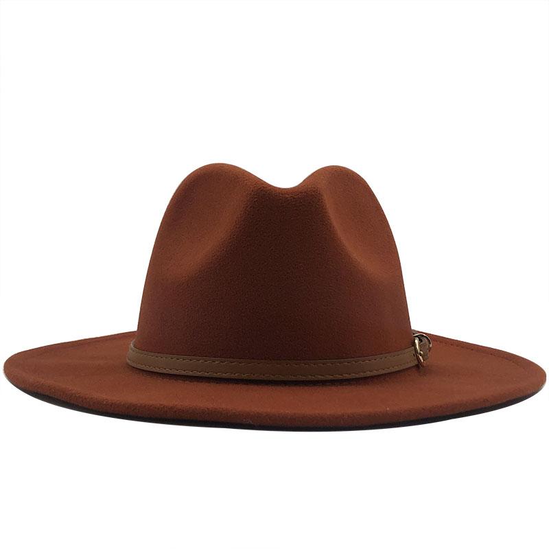 Новая женская и мужская шерстяная шляпа-федора с кожаной лентой, джентльменская элегантная женская кепка зима-осень с широкими полями, джазовая церковная панама-сомбреро