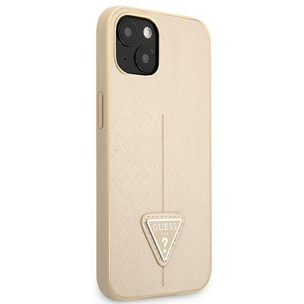 Etui do iPhone 13 mini Guess Saffiano Triangle Logo Beżowe