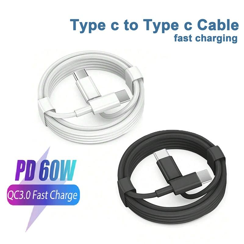 Кабель USB C — USB Type C PD 60 Вт, кабель для быстрой зарядки и передачи данных для серии iPhone 16 15, Samsung, Huawei, черная, белая, 1 м, 1,5 м, 2 м