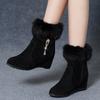 New Women's Suede Snow Boots - Black Height-Increasing Ankle Boots with Side Zipper, Winter Fashion Booties