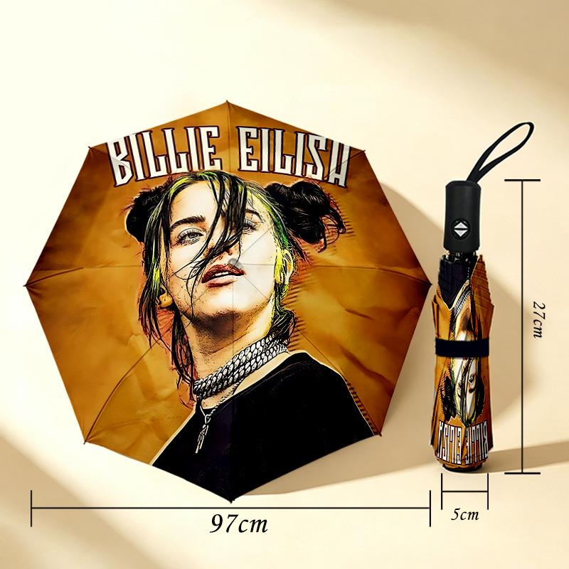 Billie Eilish Art 8 Ribs 3Fold Black Glue Uv Protection Umbrella Sun Protection Rainproof Compact Folding Umbrella For Travel Daily Use C923884