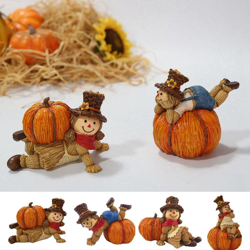 Lovely Pumpkin Statue Resin Pumpkin Scarecrow Ornaments Window Decoration Harvest Day