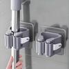 1/2/4 Modern Wall Mounted Mop and Broom Rack - No Drilling Required, Durable Plastic Storage Hooks