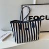 Zipper Shoulder Bag Korean Style Shopping Handbag Casual Stripe Canvas Tote Bag  Girls