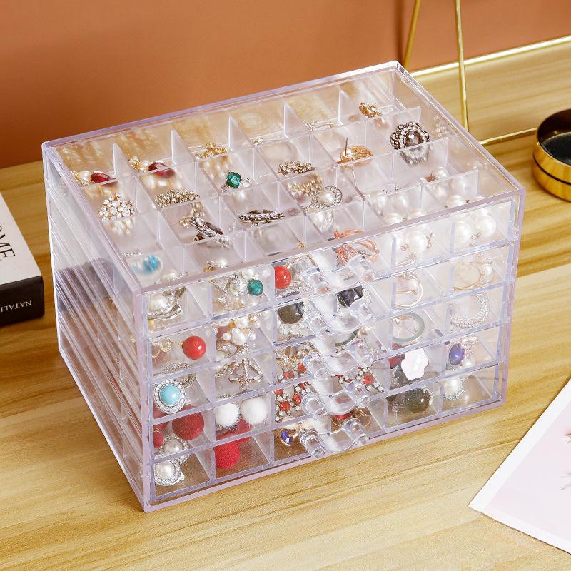 Trendy Large Capacity Transparent Jewelry Storage Box Women'S Multi-Layer Earrings Rings Necklace Box Home Drawer Style Jewelry Box Dustproof Drawer