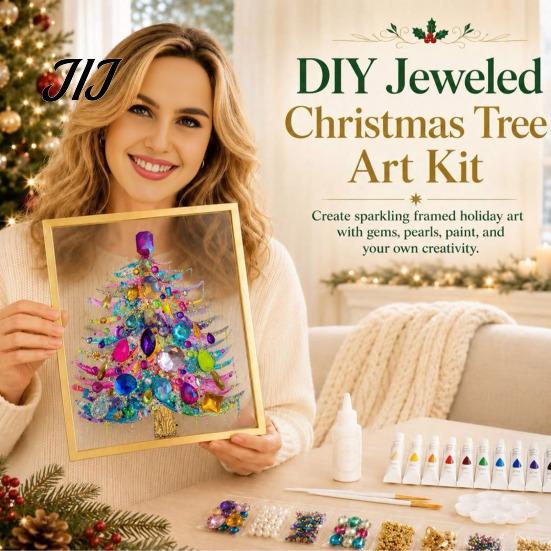 Unique Holiday Present for Friends DIY Faux Crystal Beaded Painting Christmas Tree Kit, Sparkling Handmade Wall Art Craft Set, 3D Gem Beads