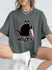 Black Cat Holding A Knife Prints Short Sleeve T-Shirts Womens Summer Cotton Tee Shirts Loose O-Neck Soft Tops Street Clothes
