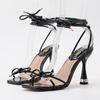 Fashion Sexy 9cm Strappy High Heels Women Summer Bow Tie Sandals Purple Stripper Heels Lace Up Gladiator Sandals Prom Shoes Plus Size 42