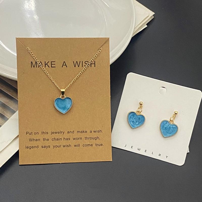 Jewelry Set for Girl Women Cute Romantic Love Heart Necklace Earrings Set Fashion Neck Jewelry