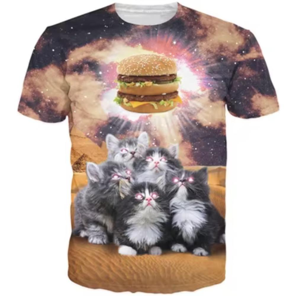 3D Printed Meow Star Cat Hip Hop Cartoon T-Shirt Summer Top