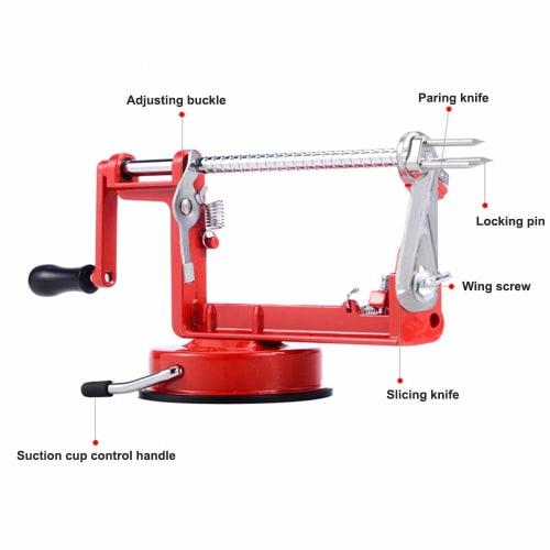 3-in-1 Stainless Steel Apple Peeler, Slicer, and Corer with Suction Cup (Vermilion)