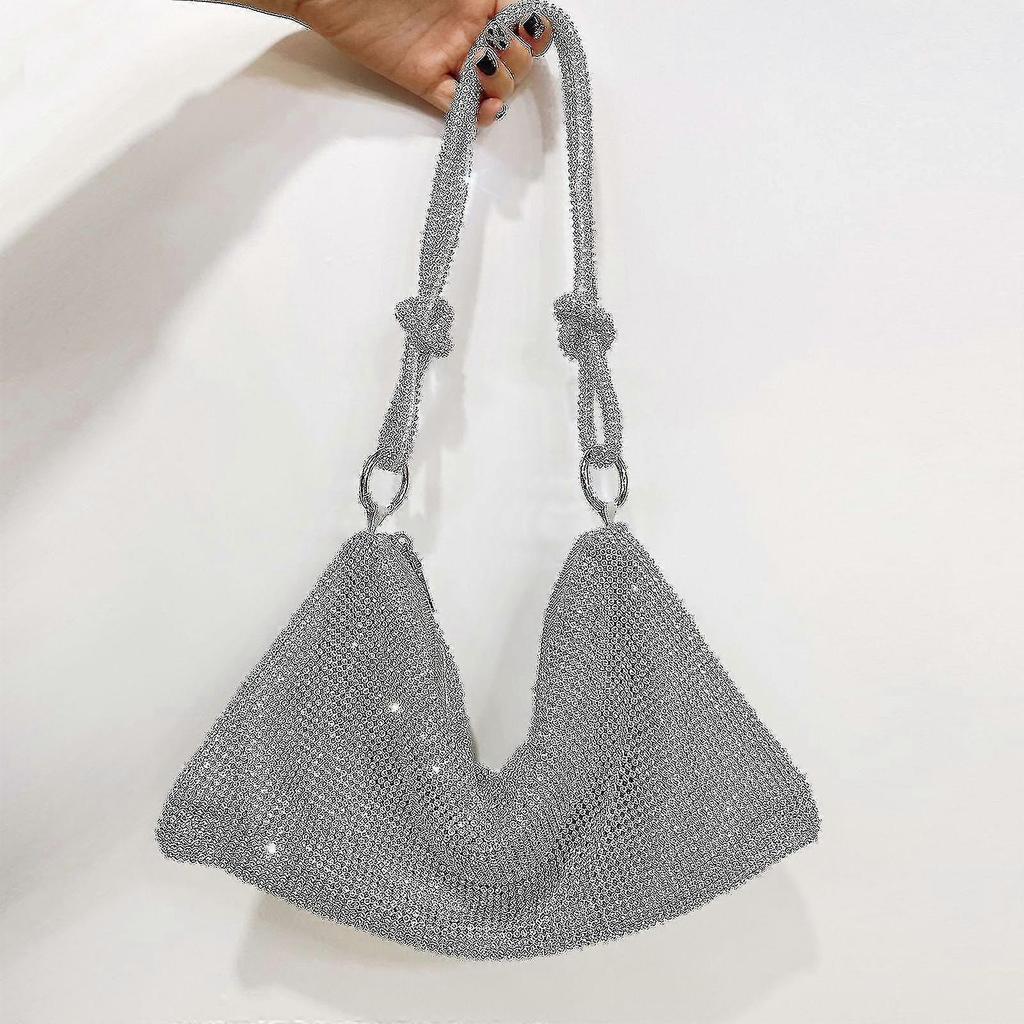Bag Shiny Clutch Purse Handbag High Quality Silver Dacron Durable Rhinestone Purses For Women