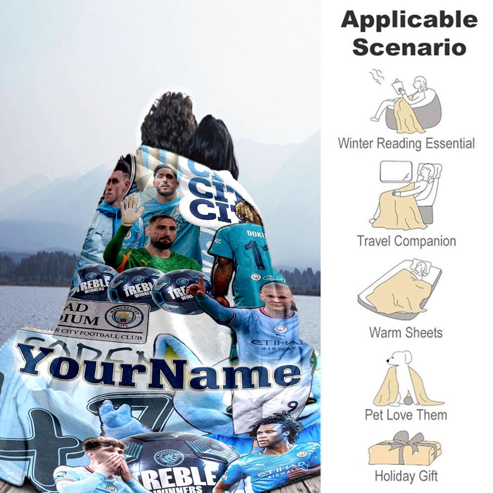 Manchester City Customize Your Name Blanket Multi-purpose Personalized Blanket Durable Comfort for Bedding Home Decor Sofa Living Room