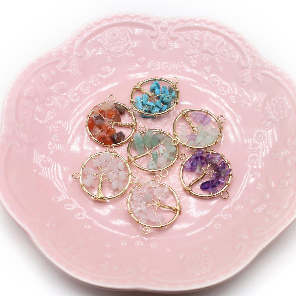 2 шт. намоточный разъем из натурального камня флюорит/аметист круглый гравийный разъем для изготовления ювелирных изделий DIY ожерелье браслет аксессуар