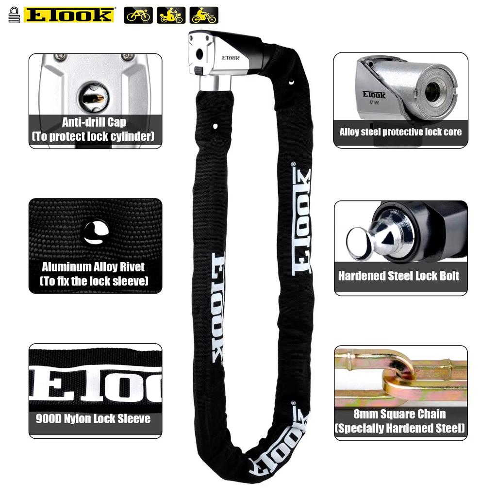ETOOK Bicycle Lock MTB Road Bike Lock Anti Theft Heavy Duty Safety Anti-Theft Chain Lock for Motorcycle Scooter Bike Accessories 4