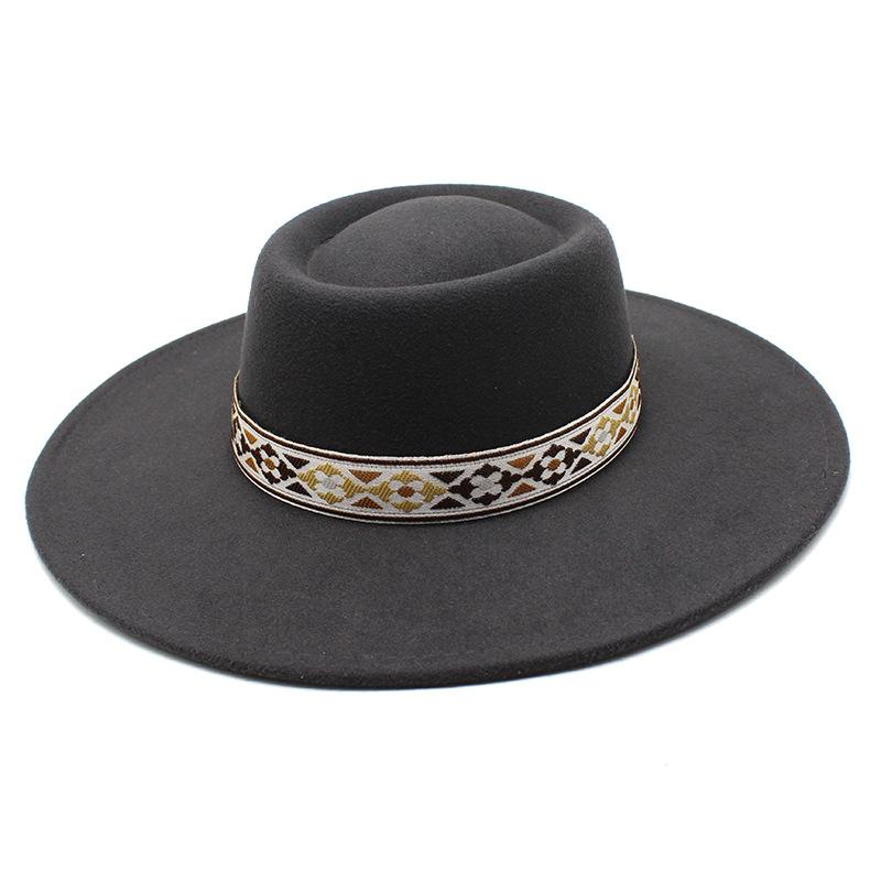 Vintage Ethnic Style Wool Felt Wide Brim Unisex Hat