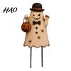 Spooky Pumpkin Yard Signs Halloween Cute Ghost Ground Stakes, Metal Art Sculpture with Pumpkin/Broomstick Elements for Outdoor Path Markers