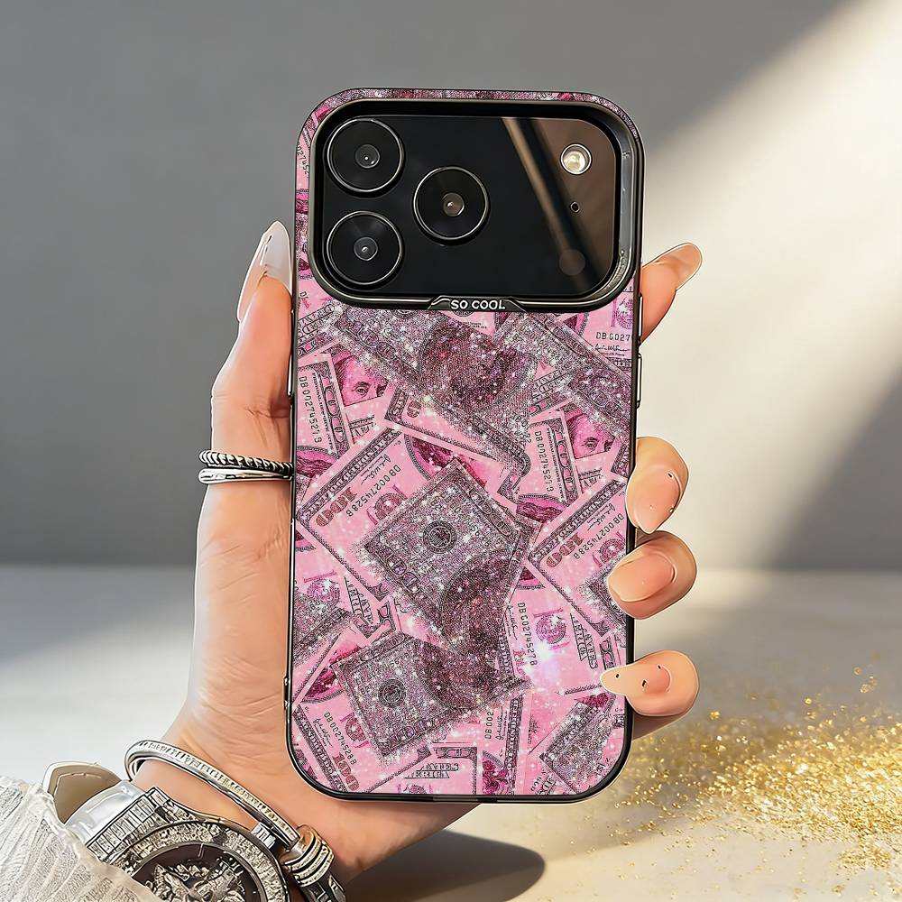 Чехол-бумажник P-Pink D-Dollars для iPhone 17, 16, 15, 14, 13, 12, 11, Pro, MAX, Белый Матовый, Ударопрочный