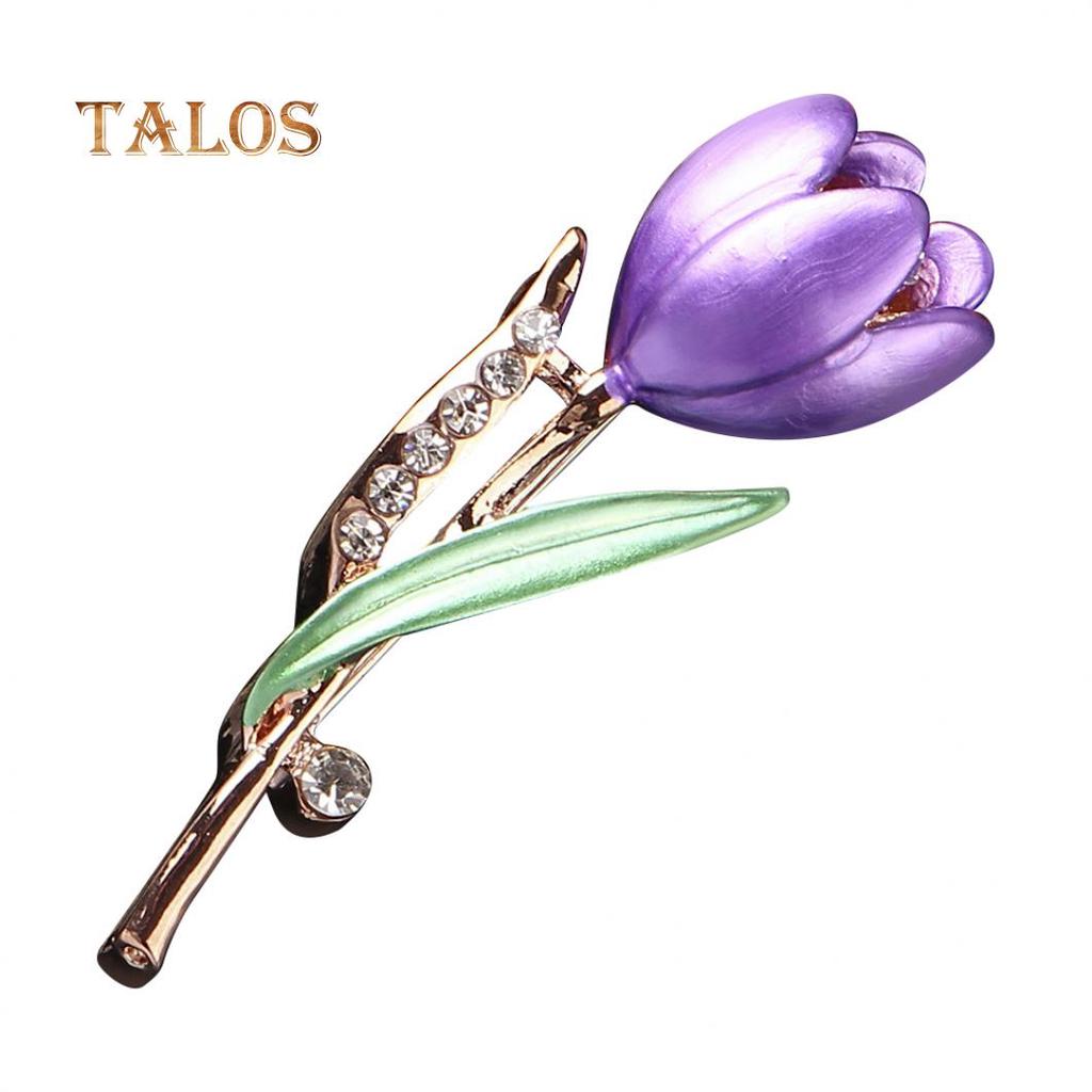 Fashion Lady Tulip Brooch Crystal Stone Decor Flower Pin Elegant Suit Breastpin Decoration