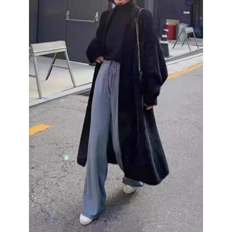 Элегантное винтажное вязаное пальто, зимняя мягкая свободная куртка, корейский повседневный осенне-зимний меховой кардиган, женские однотонные длинные свитера