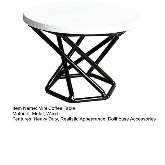 Миниатюрный журнальный столик Деревянная столешница Металлический каркас Чайный столик Модель Крошечный круглый столик Игрушка DIY 1/12 Мебель для кукольного домика Декоративные аксессуары
