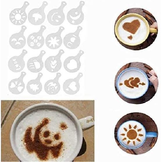16 Pcs Foam Latte Art Stencils for Latte Cappuccino Coffee Decorating Tools