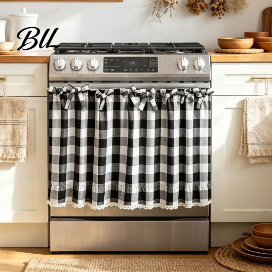 Soft Light Filtering Curtains Buffalo Check Window Valance, Ruffled Valance Curtain with Lace Trim And Bows, Toppers for Kitchen Rod Pocket