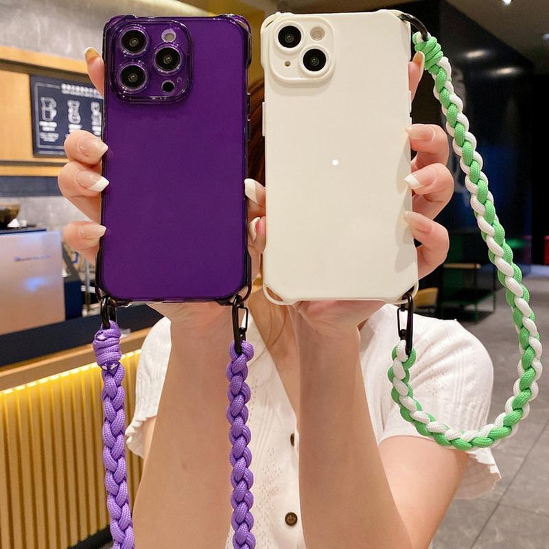 Длинный и короткий прозрачный мягкий чехол для телефона с веревкой для iPhone 15 Pro Max 14 13 12 11, противоударный тонкий прозрачный чехол из ТПУ на ремешке, чехлы