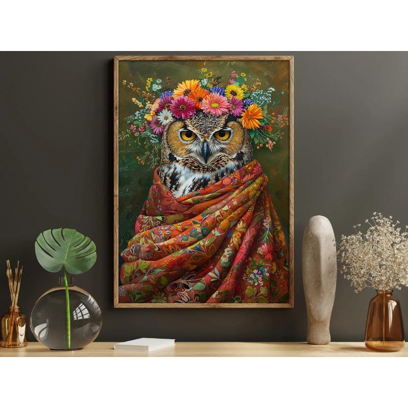 Vintage Maximalist Floral Animal Painting Golden Retriever Lion Owl Peacock Raccoon Wolf Canvas Print Decorations for Wall Art