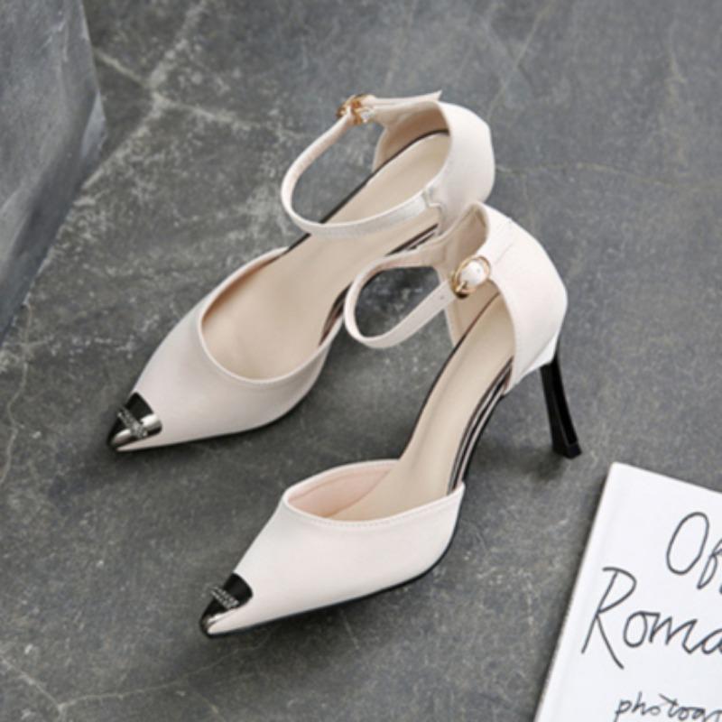 Весенние новые стильные туфли с острым носком, цельные туфли на шпильках с пряжкой, универсальные туфли для женщин