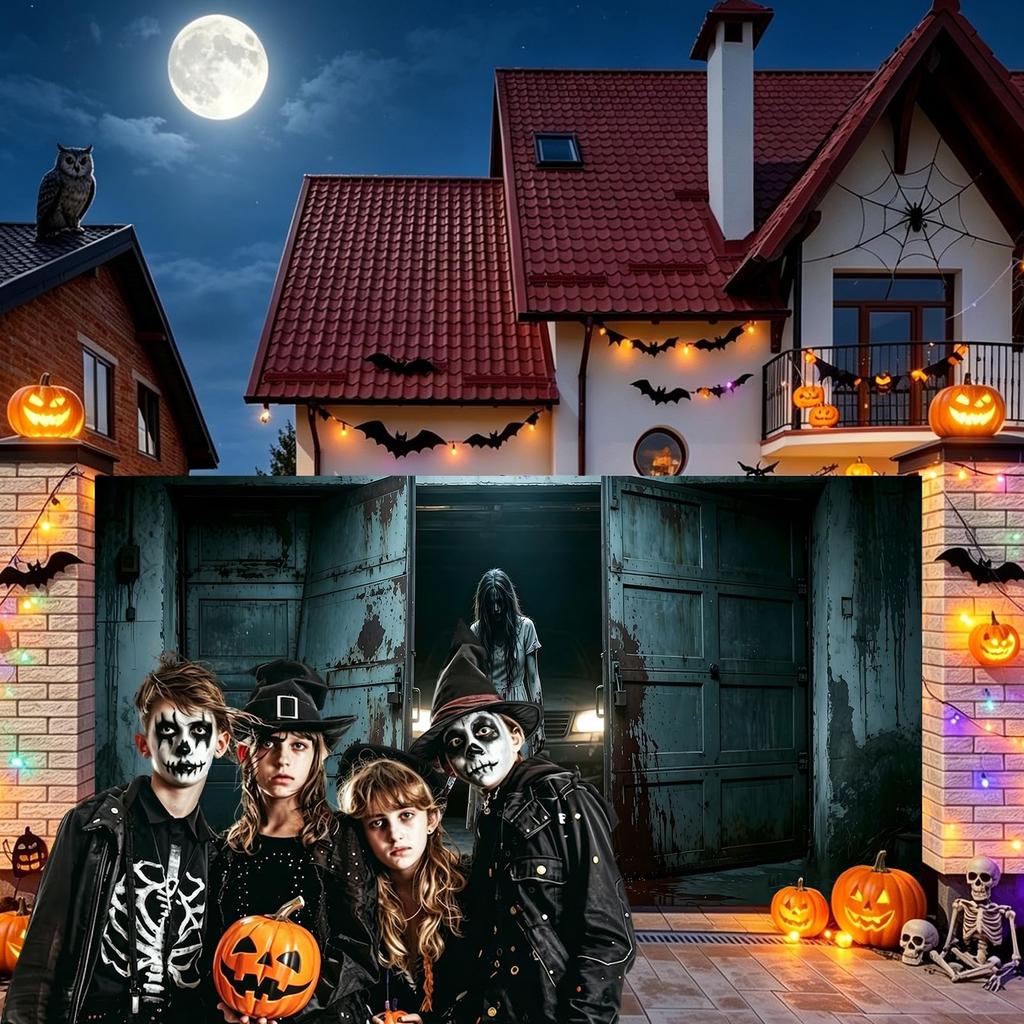 479. Halloween Decorations Garage Door Cover Banner Hanging Wall Backdrop 8X7FT