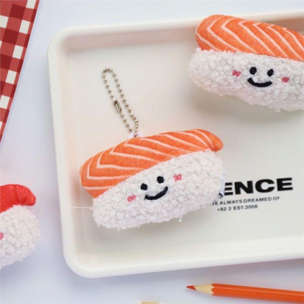 Key Buckle Sushi Plush Doll Keychain Salmon Plush Doll Toy Cute Women