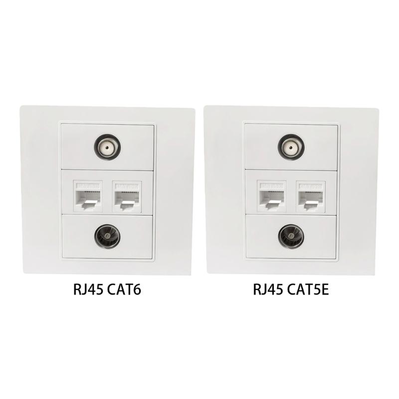 4Port Multimedia Wall Plate For TV9.5 RJ45 F Connectors Easy Direct Plugs No Solder Installation 86mm Wall Mount Panel