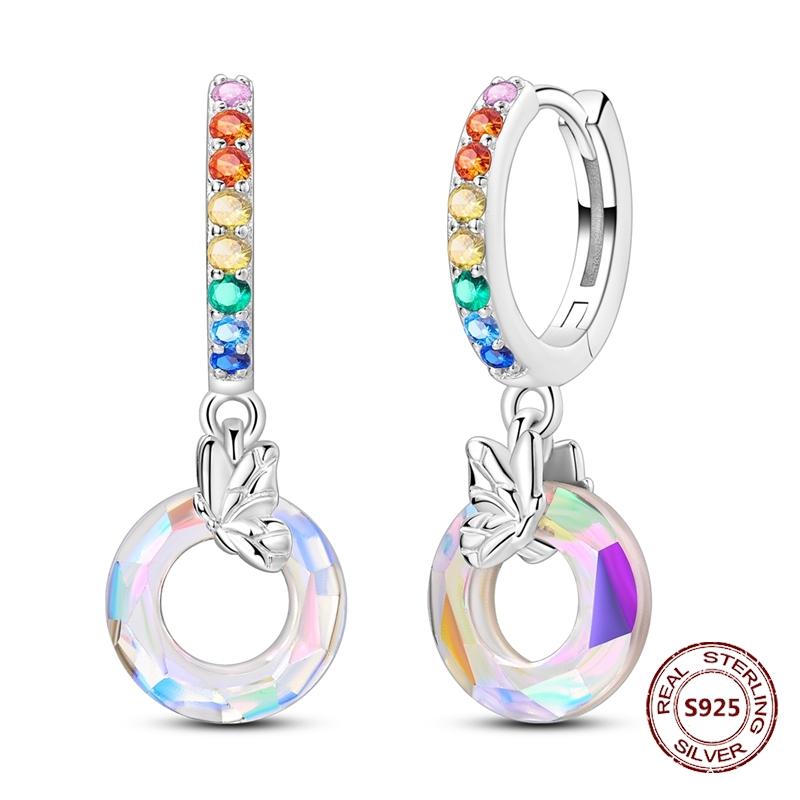 Purple Zircon Hoop Earrings 925 Silver U-shaped Liquid Metal Love Heart Fashion Earrings For Women Jewelry