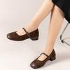 Retro Mary Jane Shoes 2024 New Square Toe Shallow Mouth Straight Buckle with Thick Heel Patchwork Fashionable Single Shoe