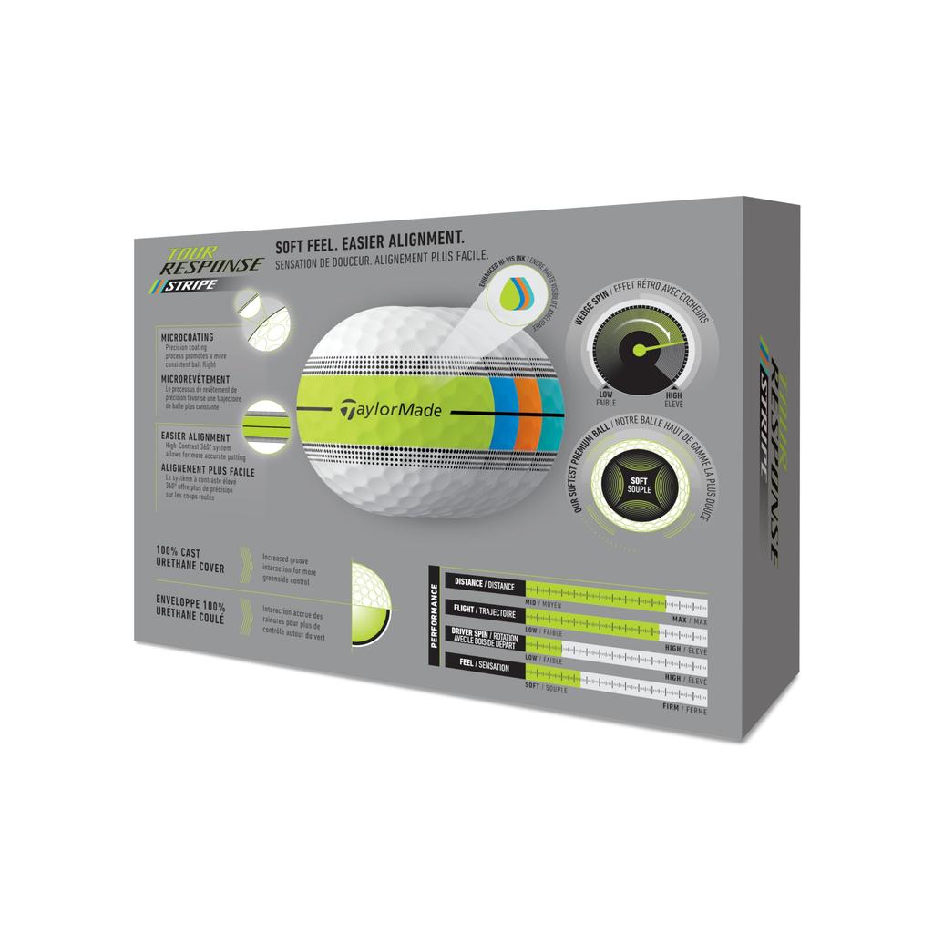 TAYLORMADE GOLF TM26 TourResp StripeYLW GLB dz Tour Response Stripe Yellow Мяч для гольфа Модель 2026 Белый/Желтый