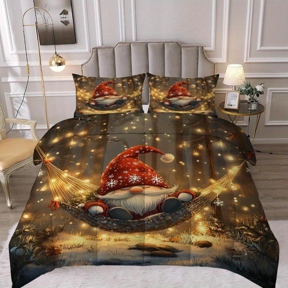 Latacaca 3 предмета Рождественский гном Набор лоскутного одеяла толстое одеяло Набор Уютное одеяло Постельный набор 1 Одеяло + 2 Наволочки Идея для праздничного подарка