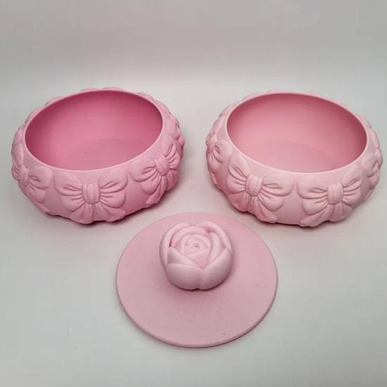 Шкатулка для хранения украшений из PLA-пластика, двухъярусная, штабелируемая, нежно-розового цвета, с узором из бантов, портативный органайзер для украшений, подарок
