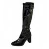 White Thick Heel High Heel Boots Women's European and American Patent Leather Thick Heel Square Head Belt Buckle Knight Boots But Knee Fashion Boots