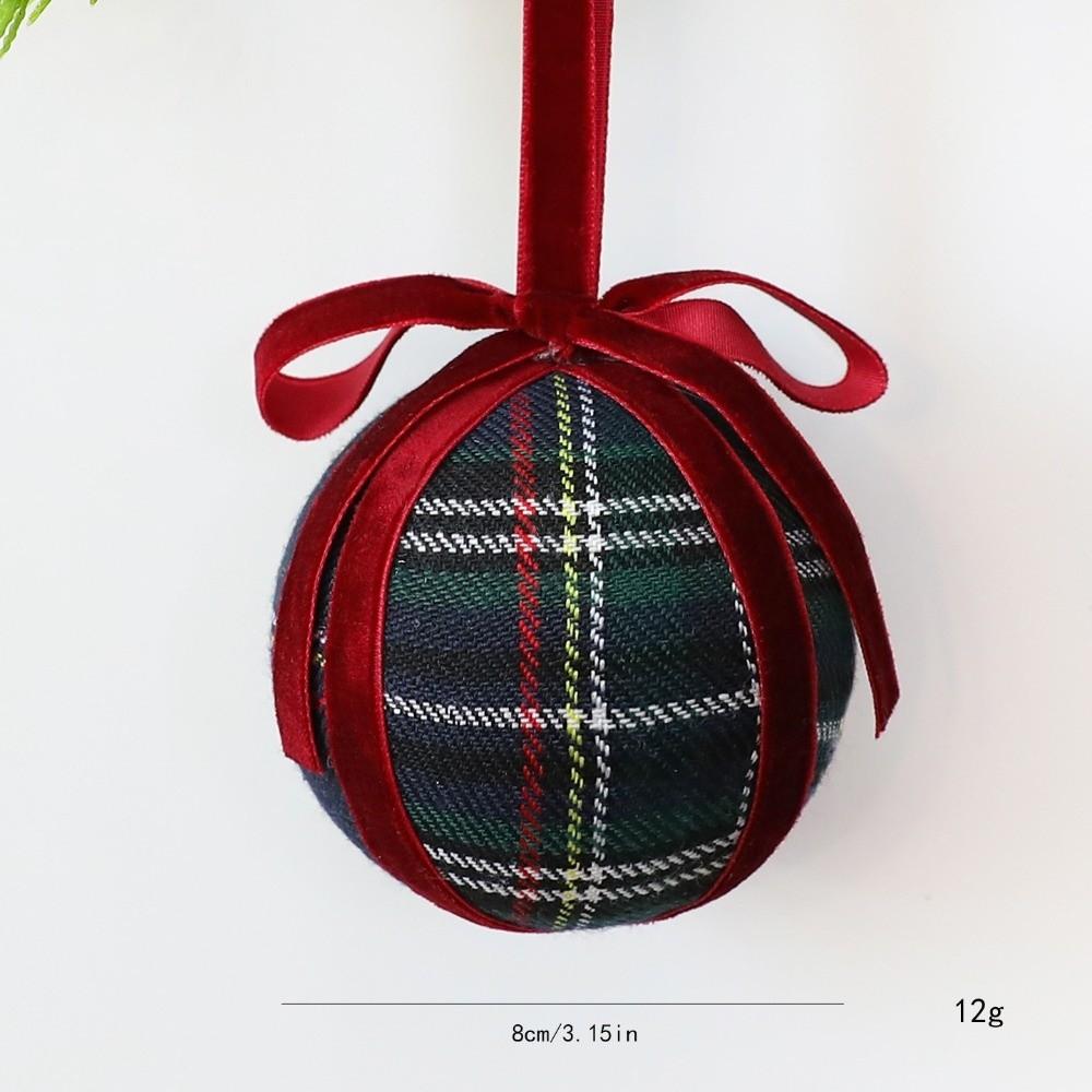 with Ribbon Bow Foam Christmas Ball Tartan Check Xmas Tree Hanging Decor Holiday Festive