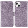 For iPhone 15 Case Lace Flowers PU Leather Flip Wallet Phone Cover