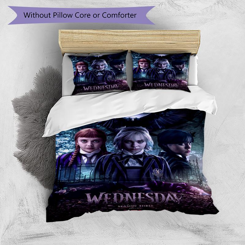 3pcs Wednesday Design Cover Set - HD Printed Bedding with 1 Cover and 2 Pillowcases - Perfect for Home and Dorm Decor