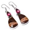 Natural Cappuccino Jasper, Rubillite 925 Sterling Silver Earring 2.05" F0s79