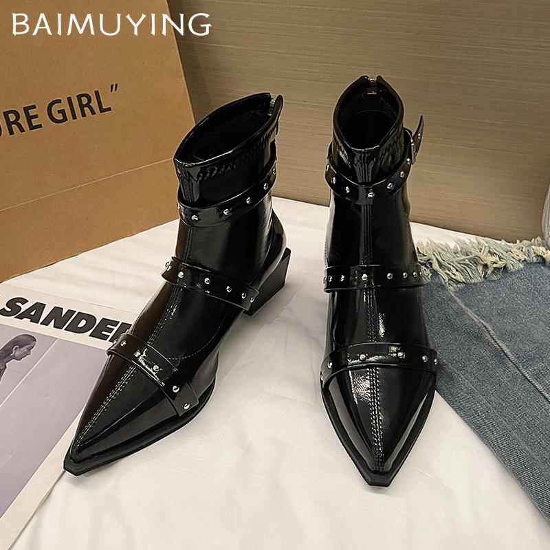 Острый носок женские ботильоны на среднем каблуке повседневная кожаная обувь женская 2025 тренд зима дизайнерский бренд панк челси боты женские