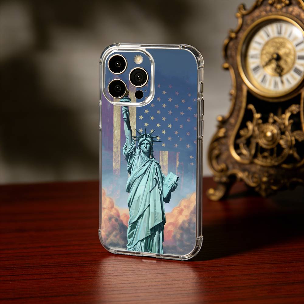 Чехол для телефона Статуя Свободы Флаг США Америка США Для iPhone 17 16 15 14 13 12 11 Mini Pro Max Plus Прозрачный Чехол