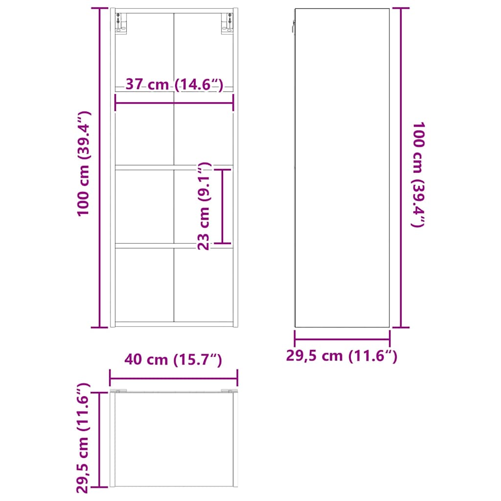 Wall Mounted Cabinet Concrete Grey 40 x 29.5 x 100 cm Particleboard